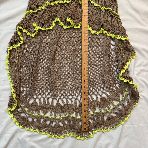 Umgee Tan Crochet Boho Fairy Skirt with Asymmetrical Hi Low Hem - Picture 5 of 5